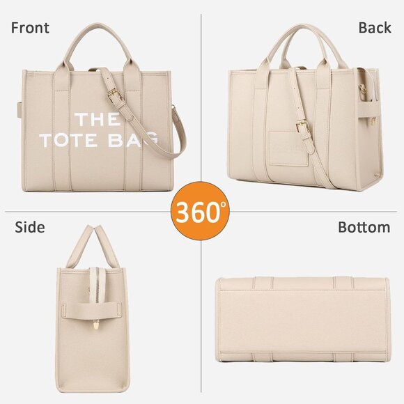 Women Pu-beige Personalized Canvas With Zipper Top-handle Crossbody Tote Handbag - Picture 6 of 6